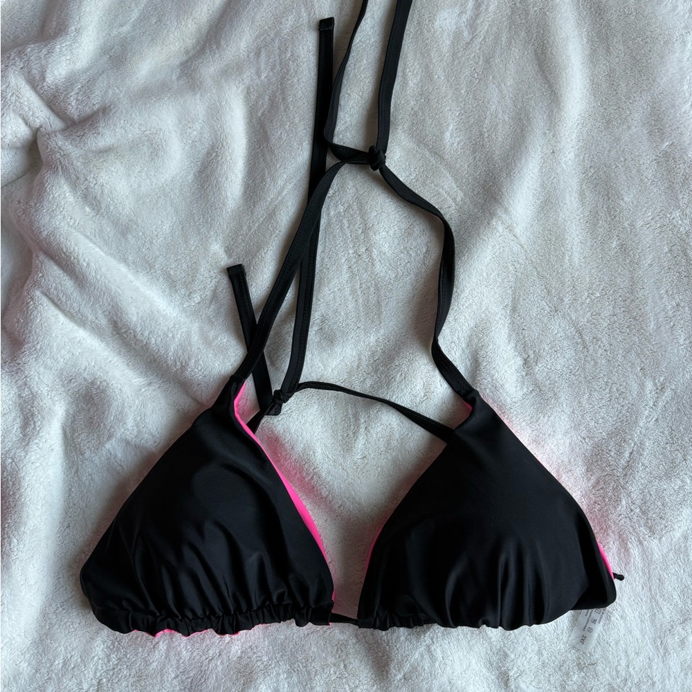 Black & Hot Pink Triangle Bikini Top
